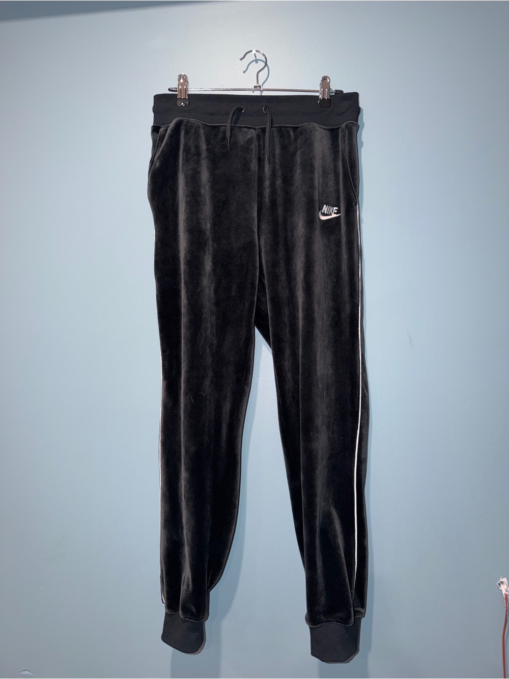 Nike Black Velour Joggers with White Side Stripe
